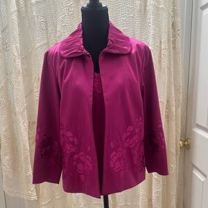 Chico's 2 Piece Pink Women’s Embroidered Jacket with V-neck Lace Stretchy Top